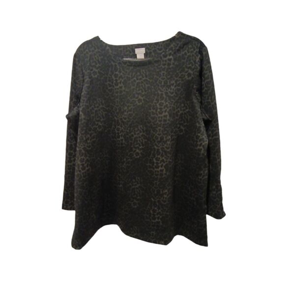 Chicos Black Gray Leopard Print Ponte Long Sleeve Tunic Size 3 - Picture 1 of 5